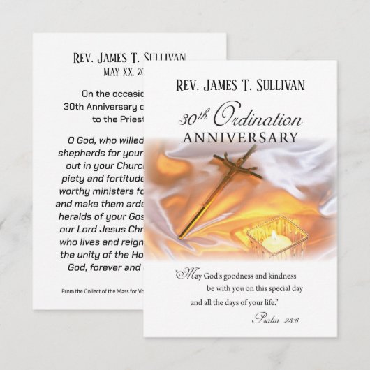 Gebed Kaart Naam 30e Ordinatie Jubileum Kruis (Voorkant / Achterkant)