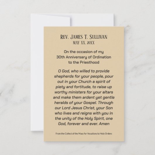 Gebed Kaart Naam 30e Ordinatie Jubileum Maria (Achterkant)