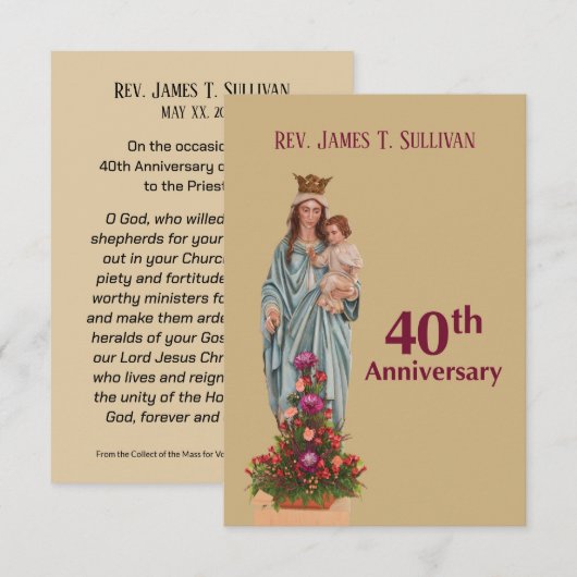 Gebed Kaart Naam 40e Ordinatie Jubileum Maria (Voorkant / Achterkant)