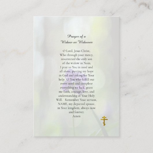 Gebed Kaart voor een Weduwe of Weduwnaar Plaatskaartje (Achterkant)