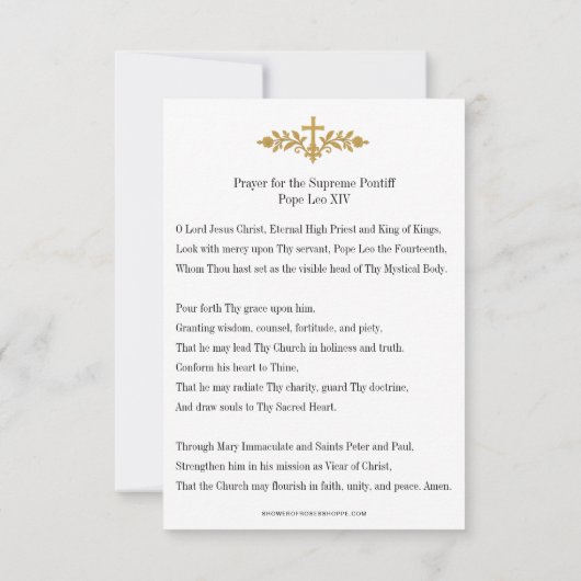 Gebed Kaart voor paus Leo XIV, Vicaris van Christu (Achterkant)