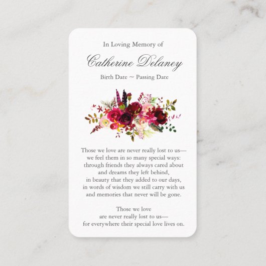 Gebed Kaarten | Bloemen Bordo & Cross Visitekaartje (Achterkant)