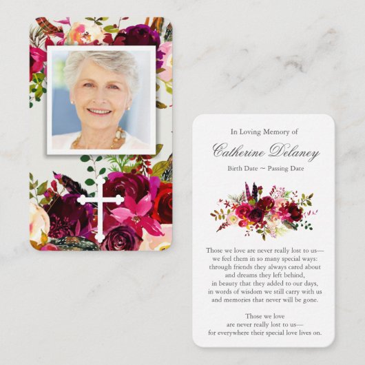 Gebed Kaarten | Bloemen Bordo & Cross Visitekaartje (Voorkant / Achterkant)