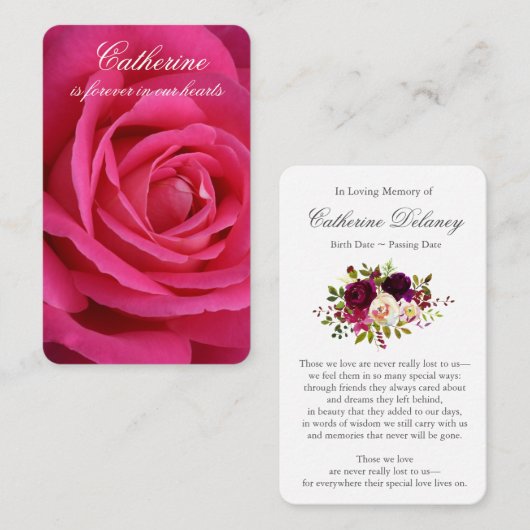 Gebed Kaarten | Deep Pink Rose Visitekaartje (Voorkant / Achterkant)