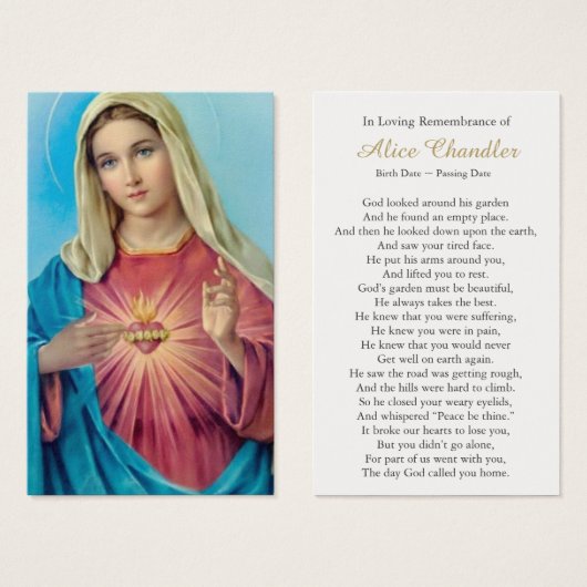 Gebed Kaarten | Heilig Hart Maria Visitekaartjes (Voorkant /achterkant)