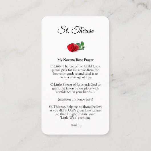 Gebed Kaarten | Het gebed van Therese Novena Visitekaartje (Achterkant)