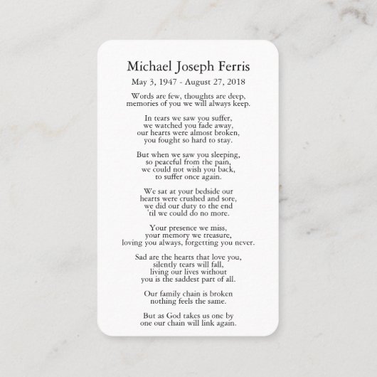 Gebed Kaarten | Lone Tree 4 Visitekaartje (Achterkant)