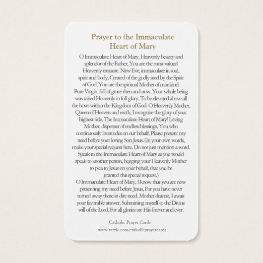 Gebed Kaarten | Onbevlekt Hart 010 Visitekaartjes (Achterkant)