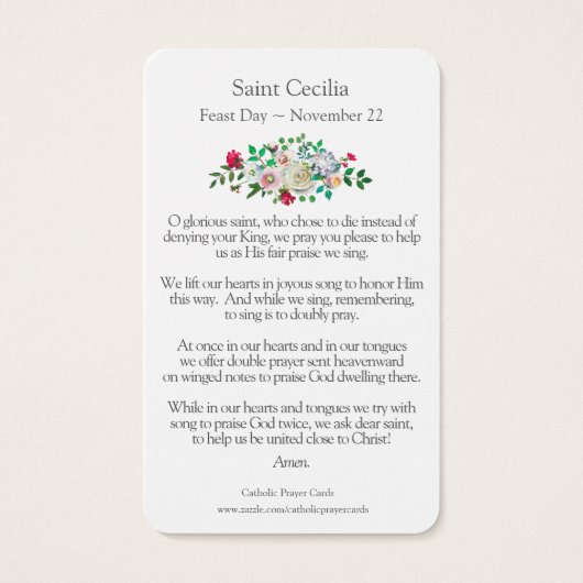 Gebed Kaarten | St. Cecilia 1 Visitekaartjes (Achterkant)