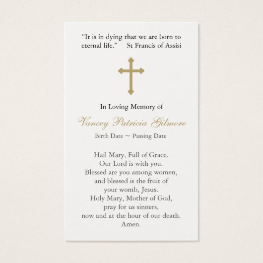 Gebed Kaarten | Veronderstelling Maria met Kruis Visitekaartjes (Achterkant)