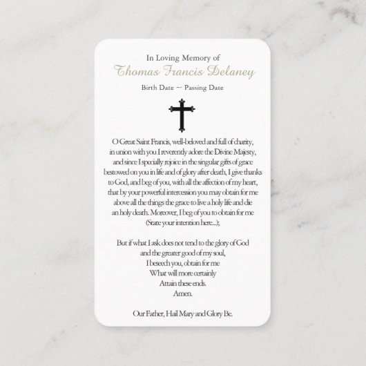 Gebed Kaarten | Wonderen St Francis Xavier Visitekaartje (Achterkant)