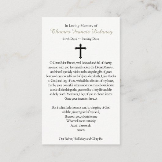 Gebed Kaarten | Wonderen van Sint-Franciscus Xaver Visitekaartje (Achterkant)