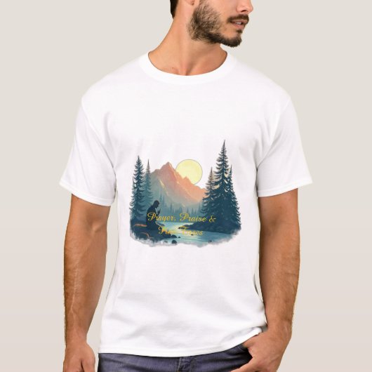 Gebed, lof & dennenbomen t-shirt (Voorkant)