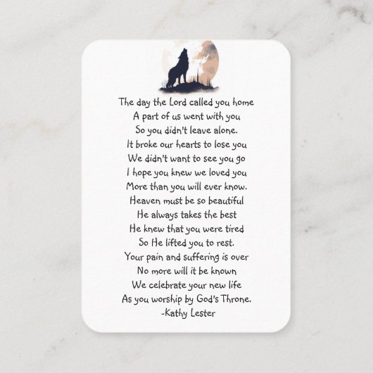 Gebed Lone Wolf Howling Dier Visitekaartje (Achterkant)