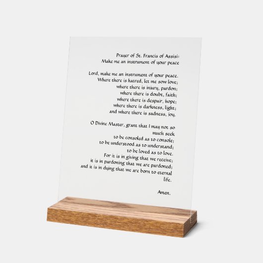 Gebed om Vrede van Sint-Franciscus van Assisi Acryl Bord (Hoek)