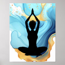 Gebed Pose Yoga vrouw Blauw Goud kort haar swirl