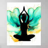 Gebed Pose Yoga vrouw Groen Goud gevlochten haarbr Poster (Voorkant)