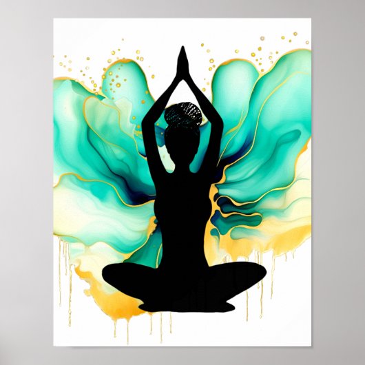 Gebed Pose Yoga vrouw Groen Goud gevlochten haarbr Poster (Voorkant)