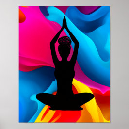 Gebed Pose Yoga vrouw met vlechten bun kleurrijk Poster