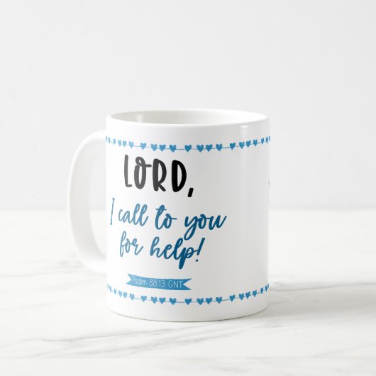 Gebed Psalm 88:13 "Elke ochtend bid ik tot u" Koffiemok (Voorkant links)