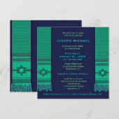 Gebed Shawl Blauw en Groen Bar Mitswa Kaart (Voorkant / Achterkant)