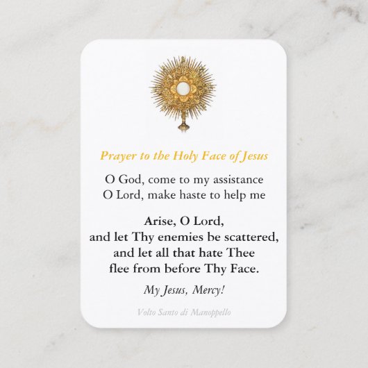 Gebed tot het Heilig Aanschijn van Jezus Visitekaartje (Achterkant)