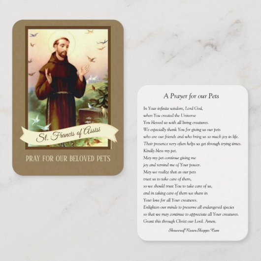 Gebed tot Sint Franciscus van Assisi voor Huisdier Visitekaartje (Voorkant / Achterkant)