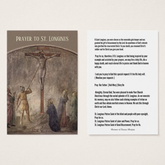 Gebed tot St. Longinus - Centurion bij de kruisigi Visitekaartje (Voorkant /achterkant)