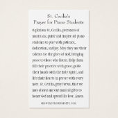 Gebed van Cecilia voor pianostudenten Visitekaartje (Achterkant)