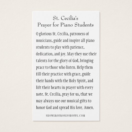 Gebed van Cecilia voor pianostudenten Visitekaartje (Achterkant)