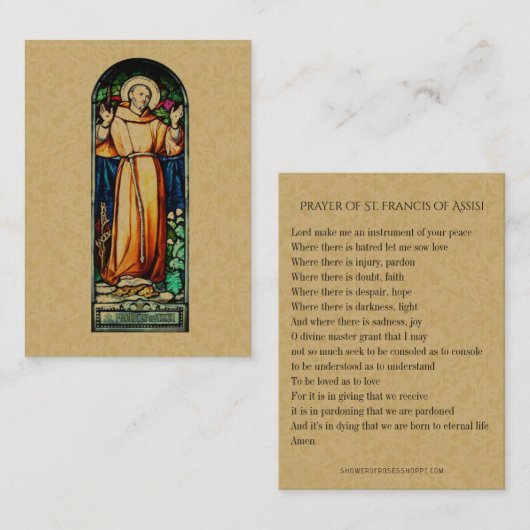 Gebed van Franciscus van Assisi Heilige Kaarten Visitekaartje (Voorkant / Achterkant)