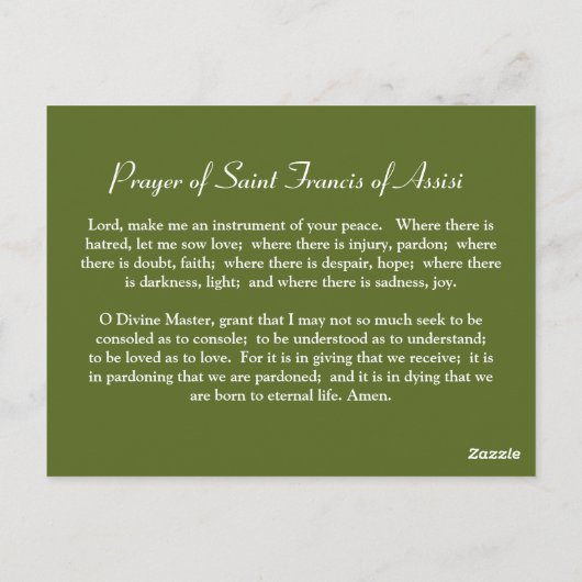 Gebed van Sint-Francis van Assisi Briefkaart (Achterkant)