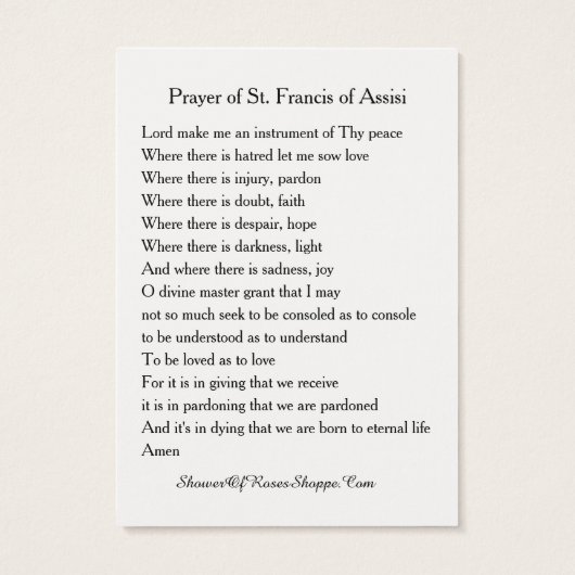 Gebed van Sint-Francis van de Heilige Kaart van As (Achterkant)