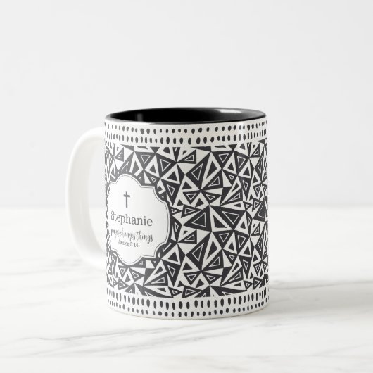 Gebed verandert dingen zwart Abstract Tweekleurige Koffiemok (Voorkant links)