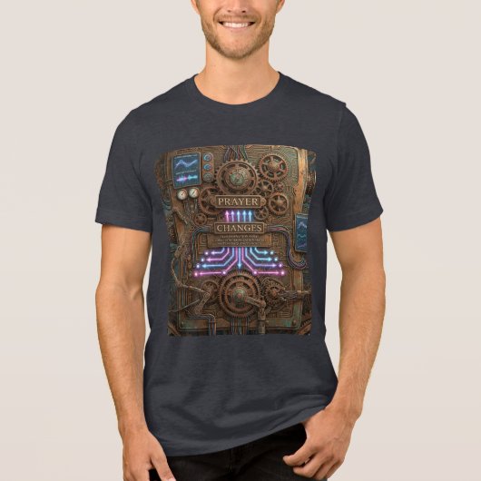 Gebed verandert – Futuristische Steampunk Machine Tri-Blend Shirt (Voorkant)