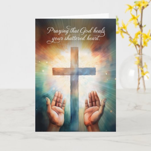 Gebed voor een gebroken hart, open handen voor God Kaart (Gele Bloem)