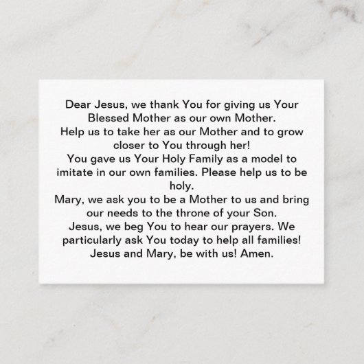 Gebed voor gezinnen informatiekaartje (Achterkant)