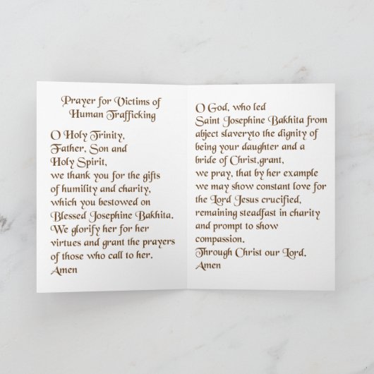 Gebed voor St. Bakhita Kaart (Binnen)