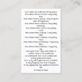 Gebed voor vrede - Franciscus kaart Visitekaartje (Achterkant)