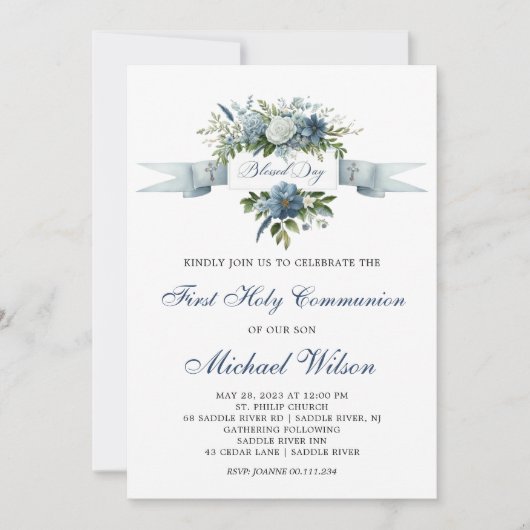 Gebeddag Eerste Heilige Communie Bloemen Kaart (Voorkant)