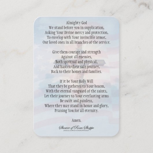 gebeden voor degenen die in de Heilige Kaart van d Visitekaartje (Achterkant)