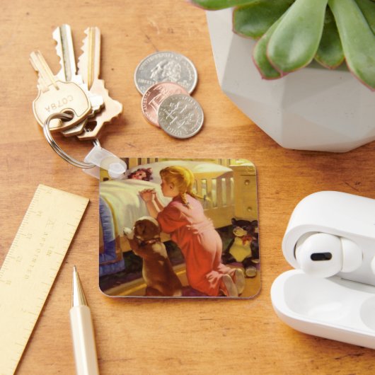 Gebeden voor het slapengaan, meisje met puppy, vin sleutelhanger (Bureau)