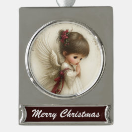Gebedige Engel – Kerstbannerontwerp Verzilverd Banner Ornament