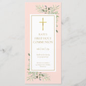 Gebedkaart bladervormig roze heilige communie boek (Voorkant)