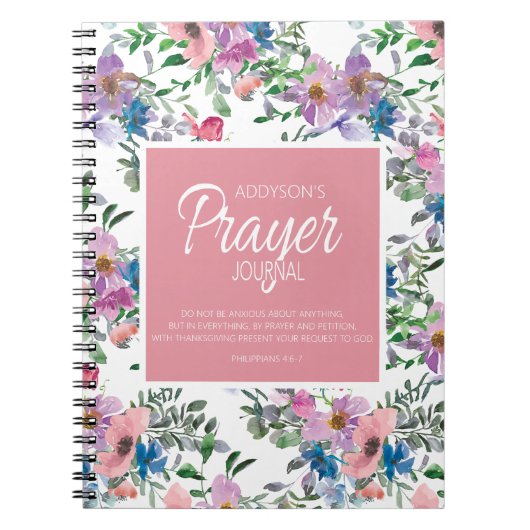 Gebedsdagboek Roze Paars Blauw Bloemmotief Wit Notitieboek (Voorkant)