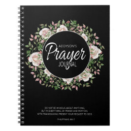 Gebedsdagboek Zwart Wit Roze Bloemen Notitieboek