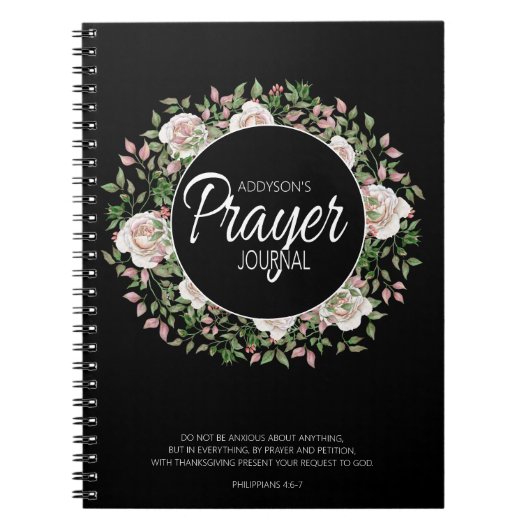 Gebedsdagboek Zwart Wit Roze Bloemen Notitieboek (Voorkant)