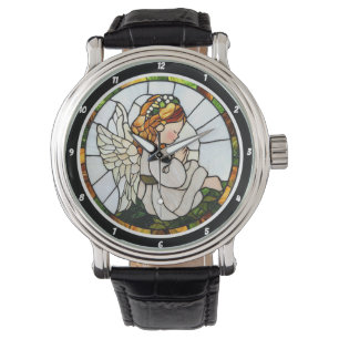 Gebedsengeltuin Glas-in-lood Bloemrijke Muur Horloge