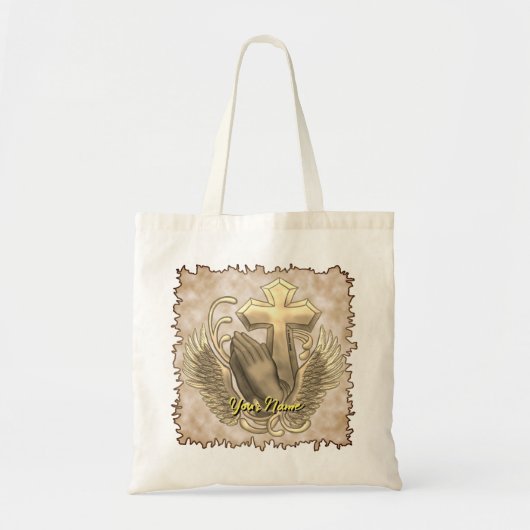 Gebedshanden kruisen Christelijke canvas tas (Voorkant)