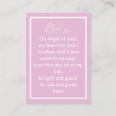 Gebedskaart van de beschermengel van het meisje visitekaartje (Achterkant)